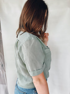 Short Sleeve Sage Button Up - Size 10