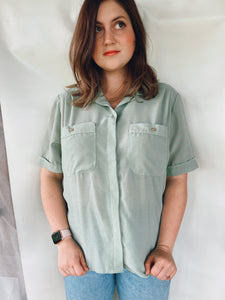 Short Sleeve Sage Button Up - Size 10