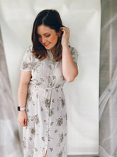 Load image into Gallery viewer, Gray Floral Button Up Maxi - Size Large
