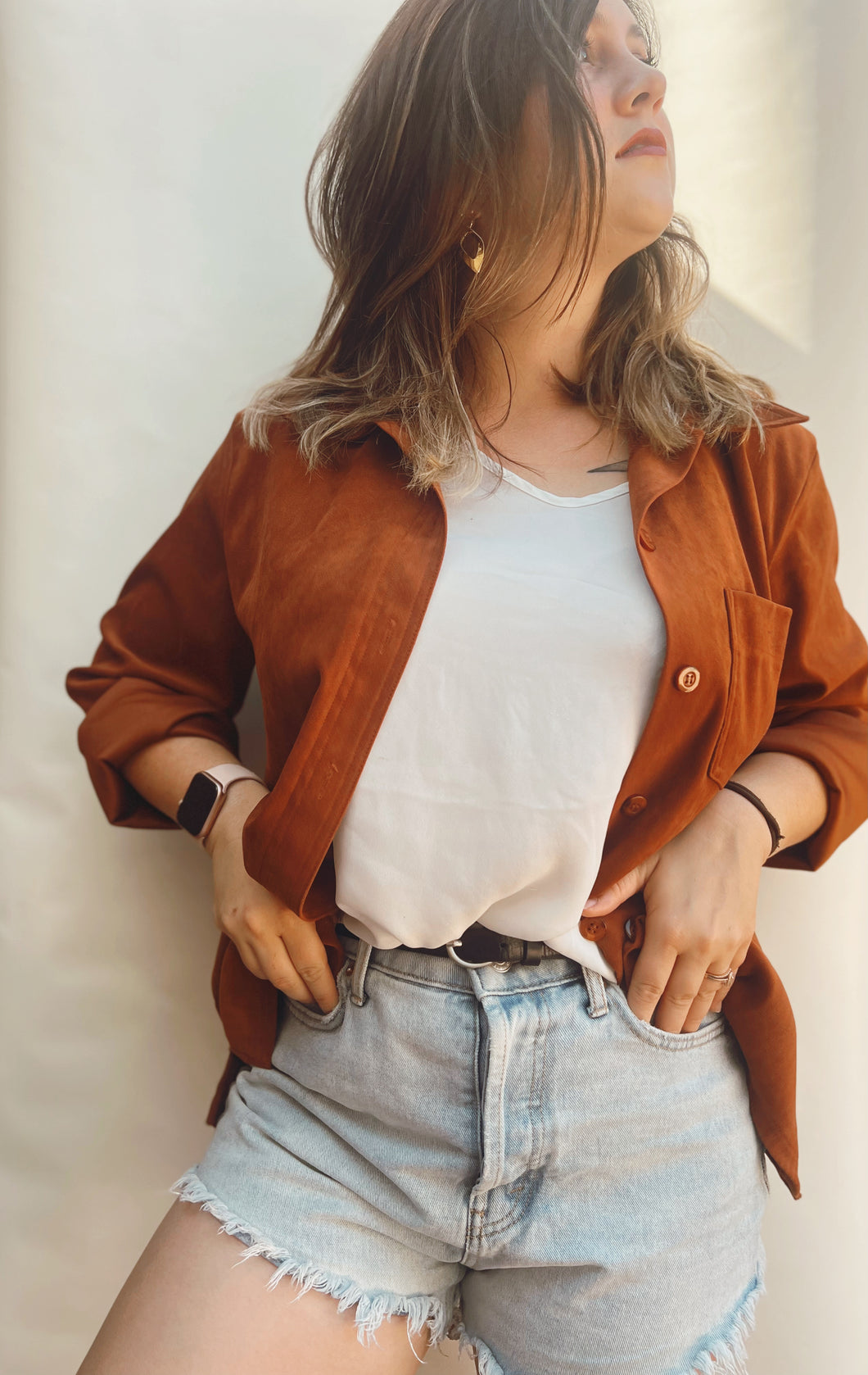 Satiny Rust Red Button Down - Size M