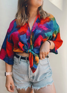 Silky Rainbow Button Up - Size L