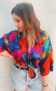 Silky Rainbow Button Up - Size L