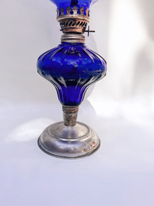 Antique Blue Glass Oil Lamp