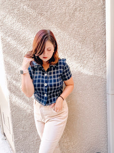 Little Blue Plaid Button Up - Size S