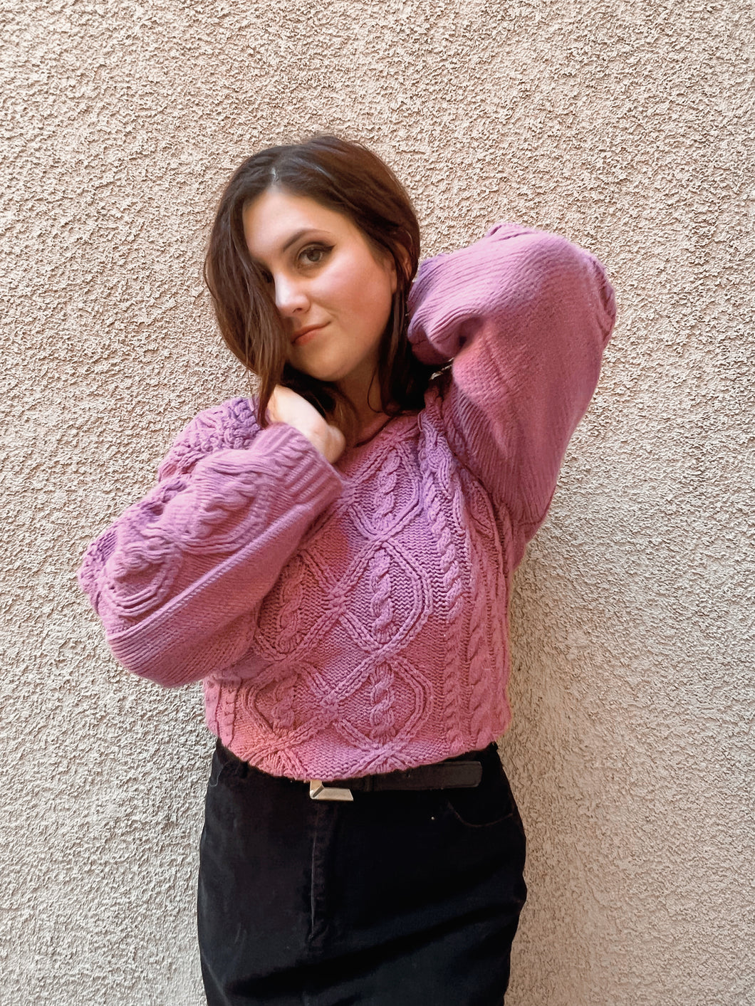 Mauve Cable-Knit Sweater - size M/L