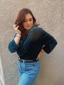 Velvet Teal Button Down - Size XL