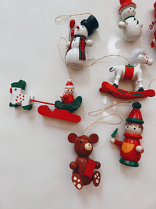 Set of 24 Wooden Christmas Ornaments