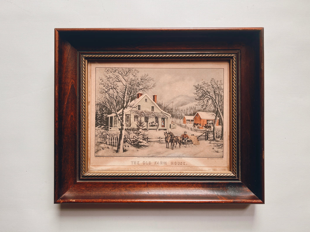 Framed Winter Farm Drawing