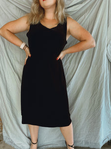 Black Velvet Midi Dress - Size 14