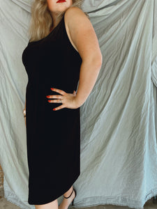 Black Velvet Midi Dress - Size 14