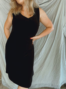 Black Velvet Midi Dress - Size 14