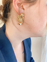 Load image into Gallery viewer, Swirling Gold and Pearl Earrings
