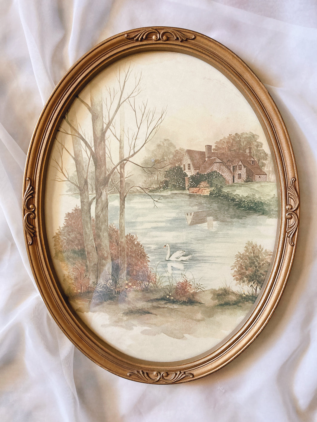 Gold Framed Swan Landscape