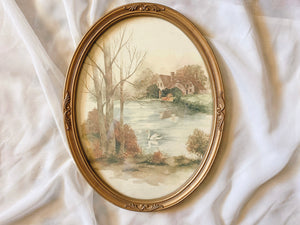 Gold Framed Swan Landscape