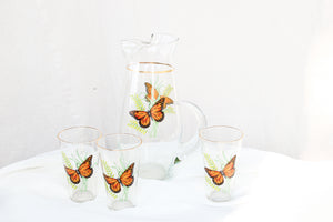 Butterfly Pitcher and Trio of Glasses