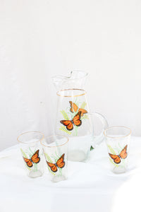 Butterfly Pitcher and Trio of Glasses