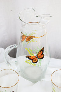 Butterfly Pitcher and Trio of Glasses