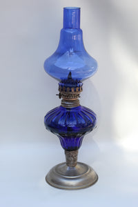 Antique Blue Glass Oil Lamp