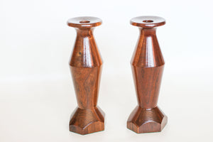 Carved MCM Wooden Candle Holders