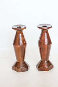 Carved MCM Wooden Candle Holders